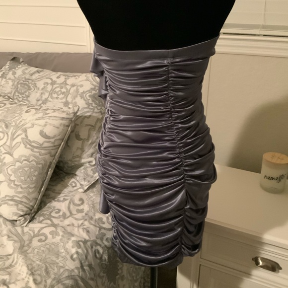 Silver Silk Strapless Mini Dress - Picture 4 of 7